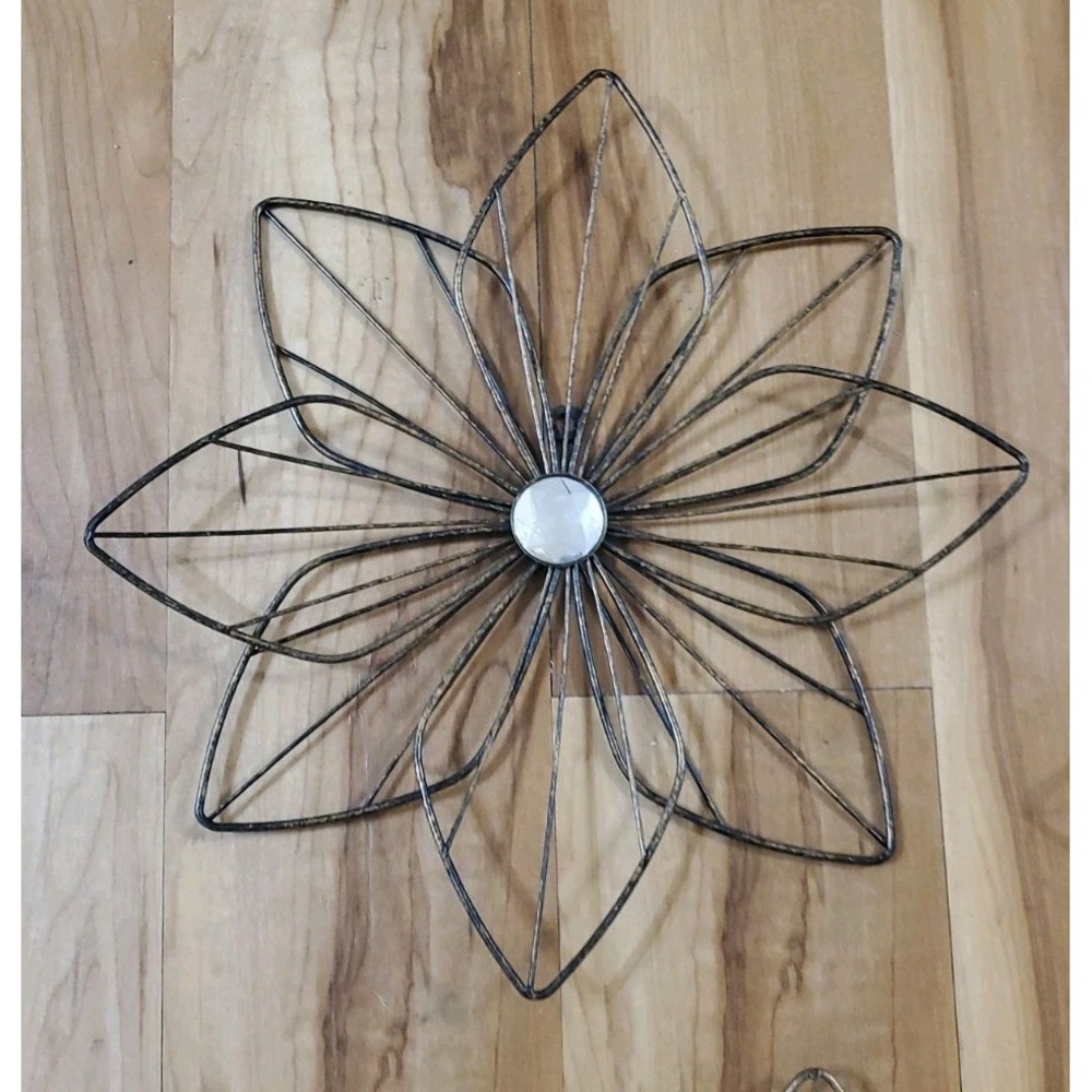 Set of 6 Shabby Chic Black Wire Layered Metal Wall Flowers Faux Diamond Center - Picture 4 of 9